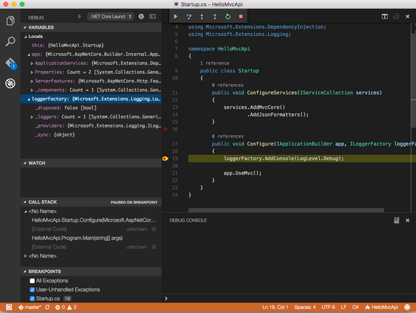 Setting up ASP.NET Core debugging in VS Code